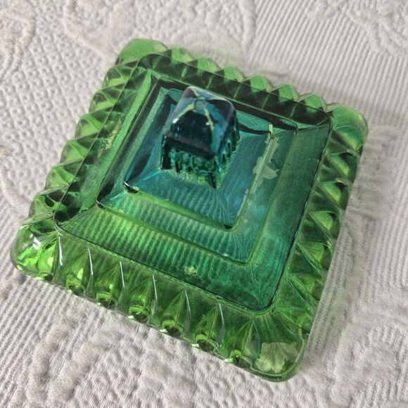 Jeannette Crystal Pedestal Wedding Box Ombre Blue Green Art Deco Mid Century - Picture 3 of 7